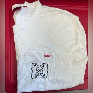 Hugo Boss Shirt Men's L White Inverted Logo Crew Neck Graphic Tee Cotton